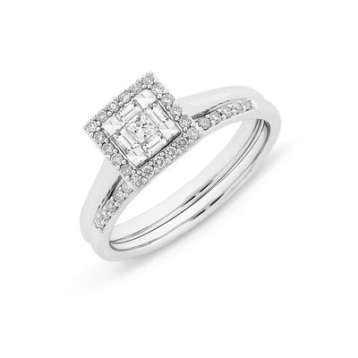 9K White Gold 0.34Ct Diamond Bridal Set