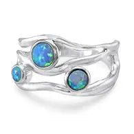 Handmade Sterling Silver Three Opal Gemstone Ring size S