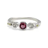 Handmade Sterling Silver with Pink Tourmaline & white Topaz Ring size N
