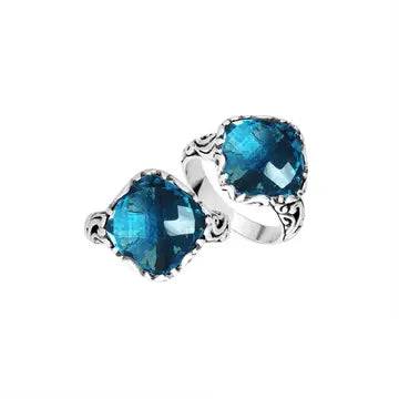 Sterling Silver Cushion Checker Cut London Blue Topaz Ornate Ring Size7