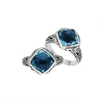 Sterling Silver Cushion Checker Cut London Blue Topaz Ornate Ring Size9
