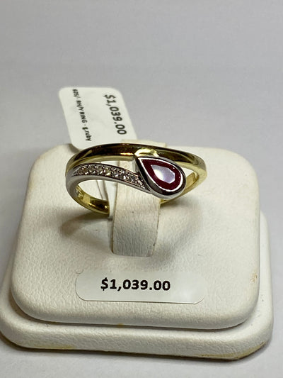 Sterling Silver With Rhodium plated & Gold plated Natural Ruby & White Sapphire Ring