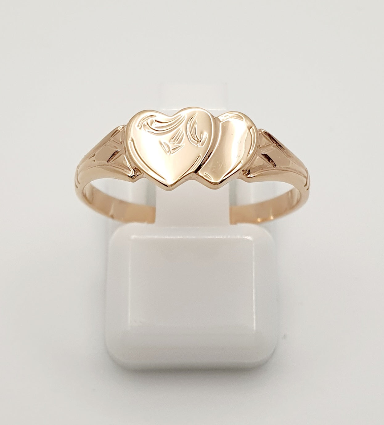 9ct Rose Gold Double Heart Signet Ring. Size N 1/2