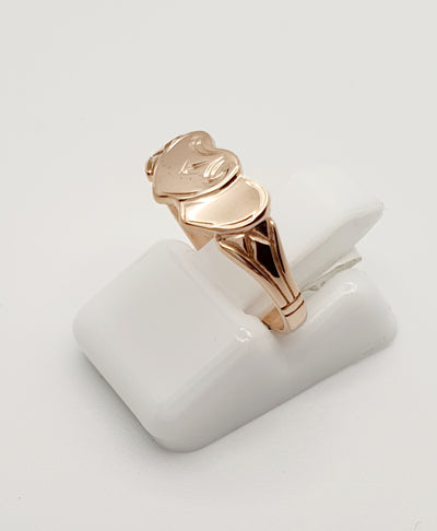 9ct Rose Gold, Double Heart Signet Ring. Size H