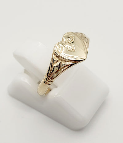 9ct Yellow Gold Signet Rings. Single Heart Size J, Double Hearts Sizes E 1/2 & L 1/2