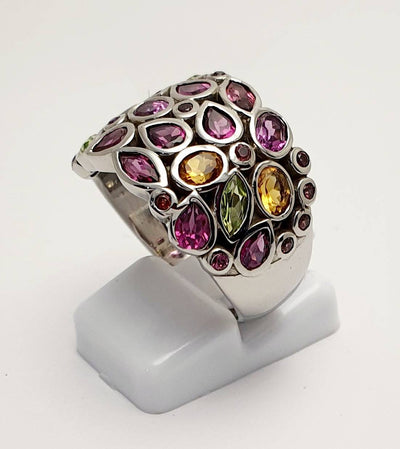 Handmade Silver natural Sapphire & Rhodalite Garnet Ring