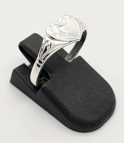 S/S Heart Signet Ring. Size L 1/2