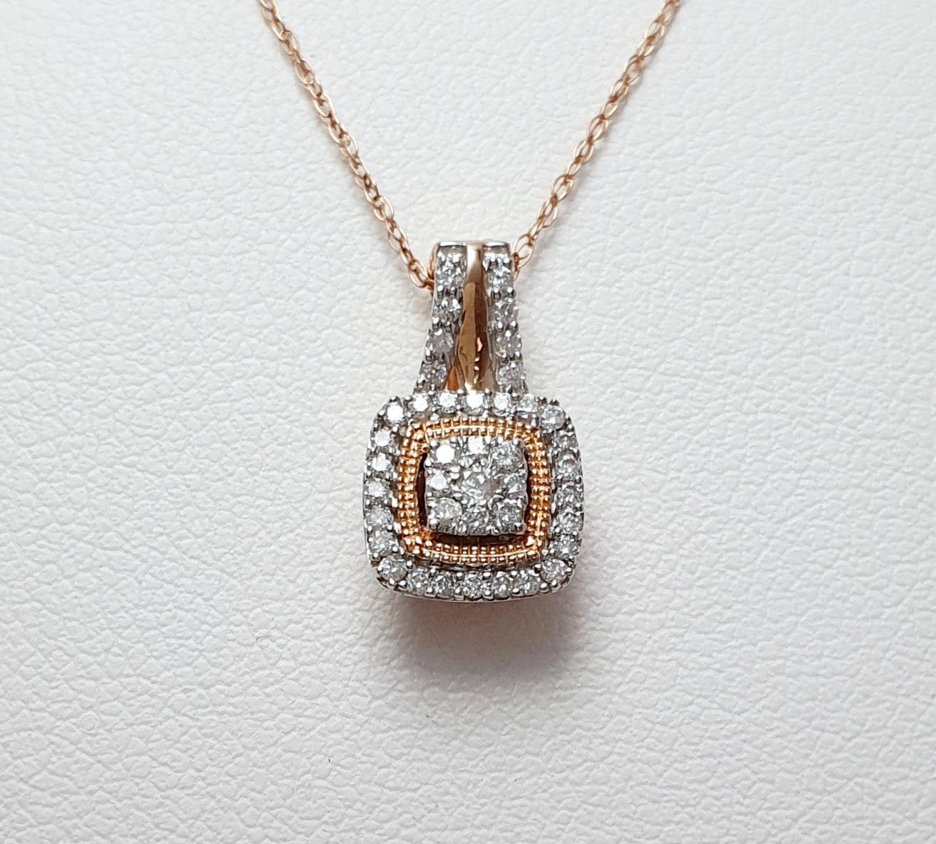 10Ct Rose And White Gold Diamond Pendant On 45Cm Rose Gold Chain. 0.50Ct Tdw