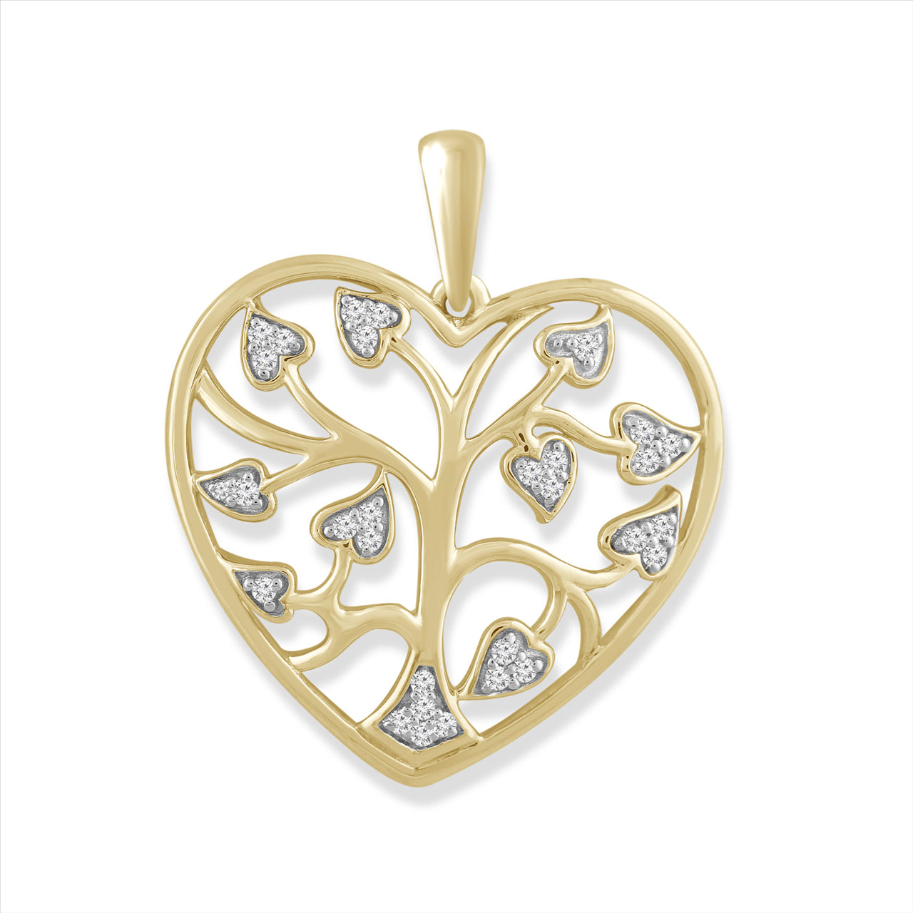 9ct Yellow Gold Heart and Vines Pendant, Set With Diamonds 0.10ct HI I1