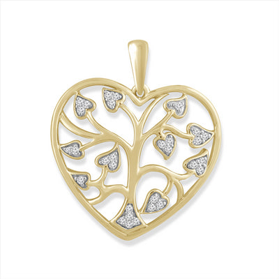 9ct Yellow Gold Heart and Vines Pendant, Set With Diamonds 0.10ct HI I1