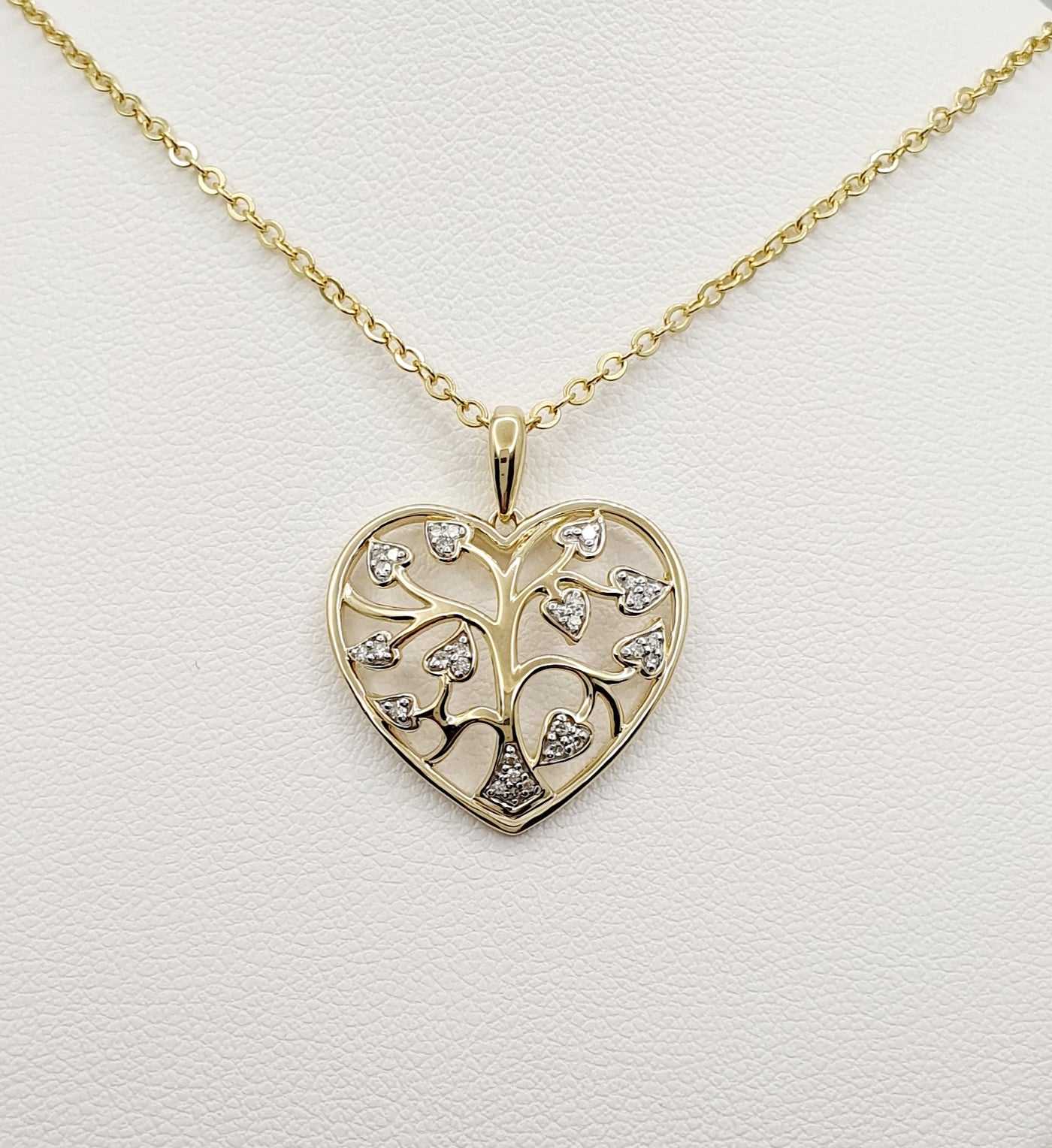 9ct Yellow Gold Heart and Vines Pendant, Set With Diamonds 0.10ct HI I1