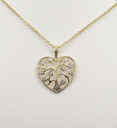 9ct Yellow Gold Heart and Vines Pendant, Set With Diamonds 0.10ct HI I1