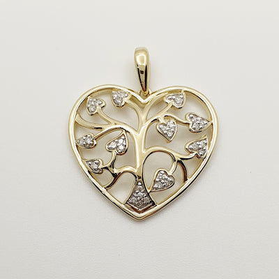 9ct Yellow Gold Heart and Vines Pendant, Set With Diamonds 0.10ct HI I1