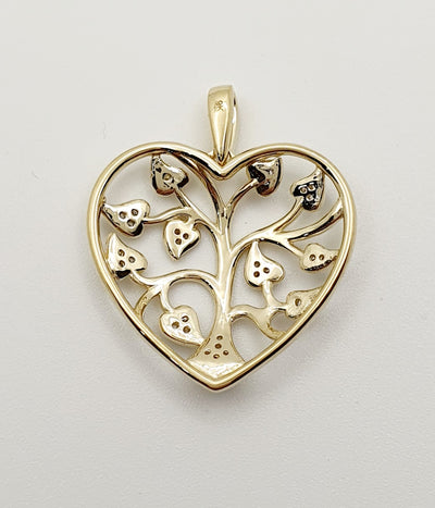 9ct Yellow Gold Heart and Vines Pendant, Set With Diamonds 0.10ct HI I1