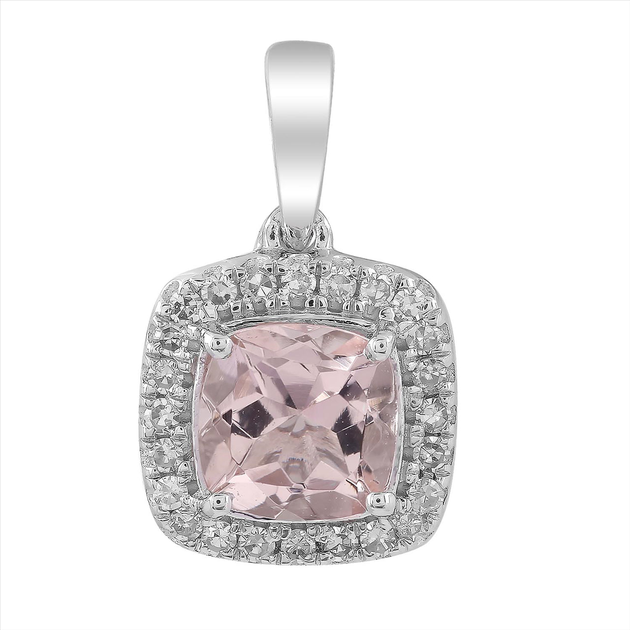 * 9K White Gold 0.08Ct Hi I1 Diamond & Morganite Pendant