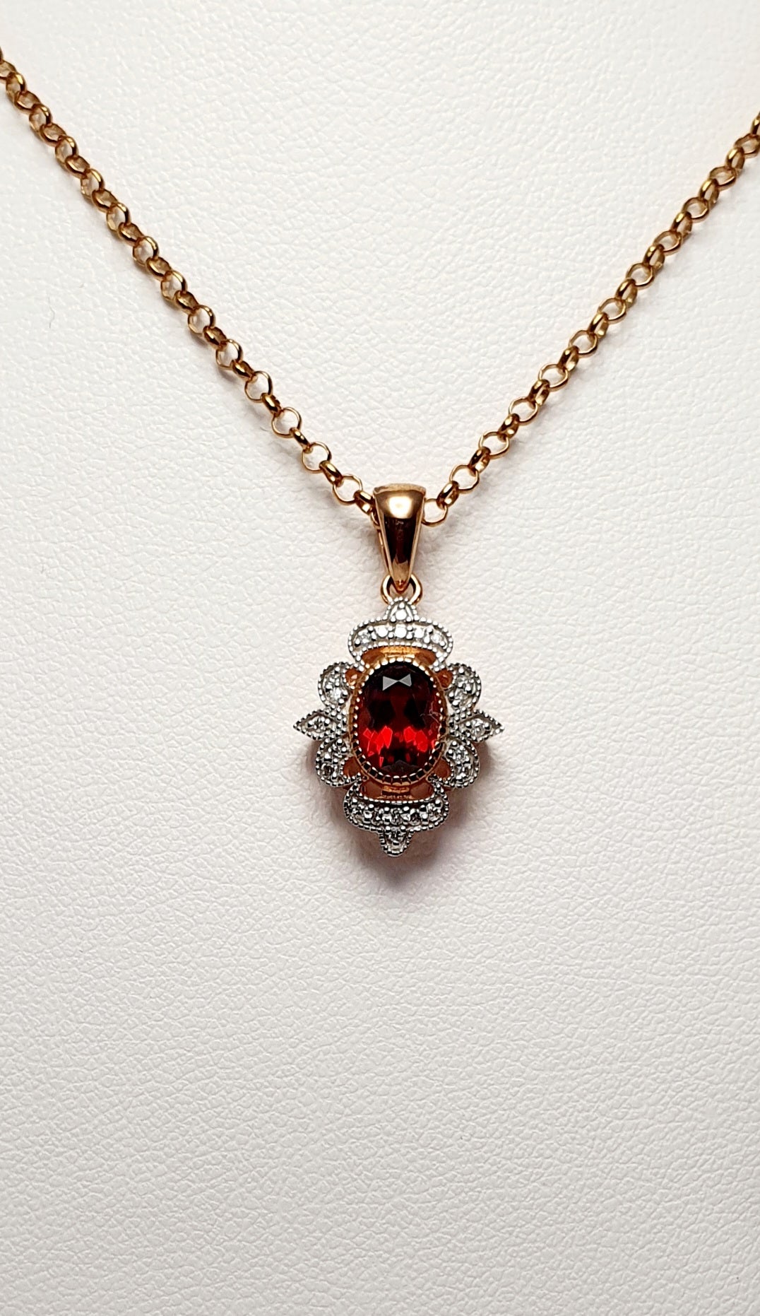 9Ct Rose Gold Moazambique Garnet Pendant With Diamond Accents