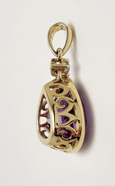 9K Yellow Gold Amethyst Pendant with Diamond Accent