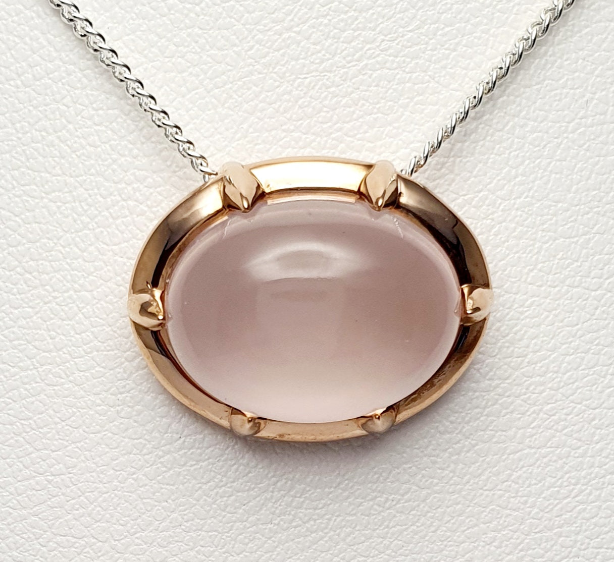Mark McAskill Designed, 9ct Rose Gold, Cabochon Cut Rose Quartz Pendant