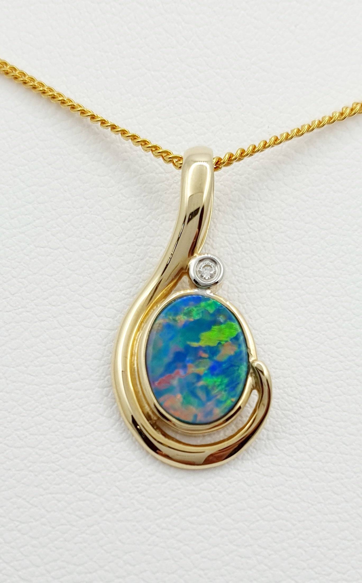 14ct Yellow Gold, Black Opal and Diamond Pendant