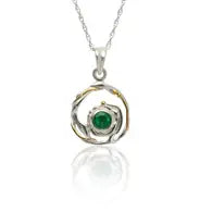 Handmade Sterling Silver with 14K Gold Filled Emerald Pendant