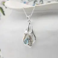 Handmade Sterling Silver with Blue Topaz & Pearl Pendant