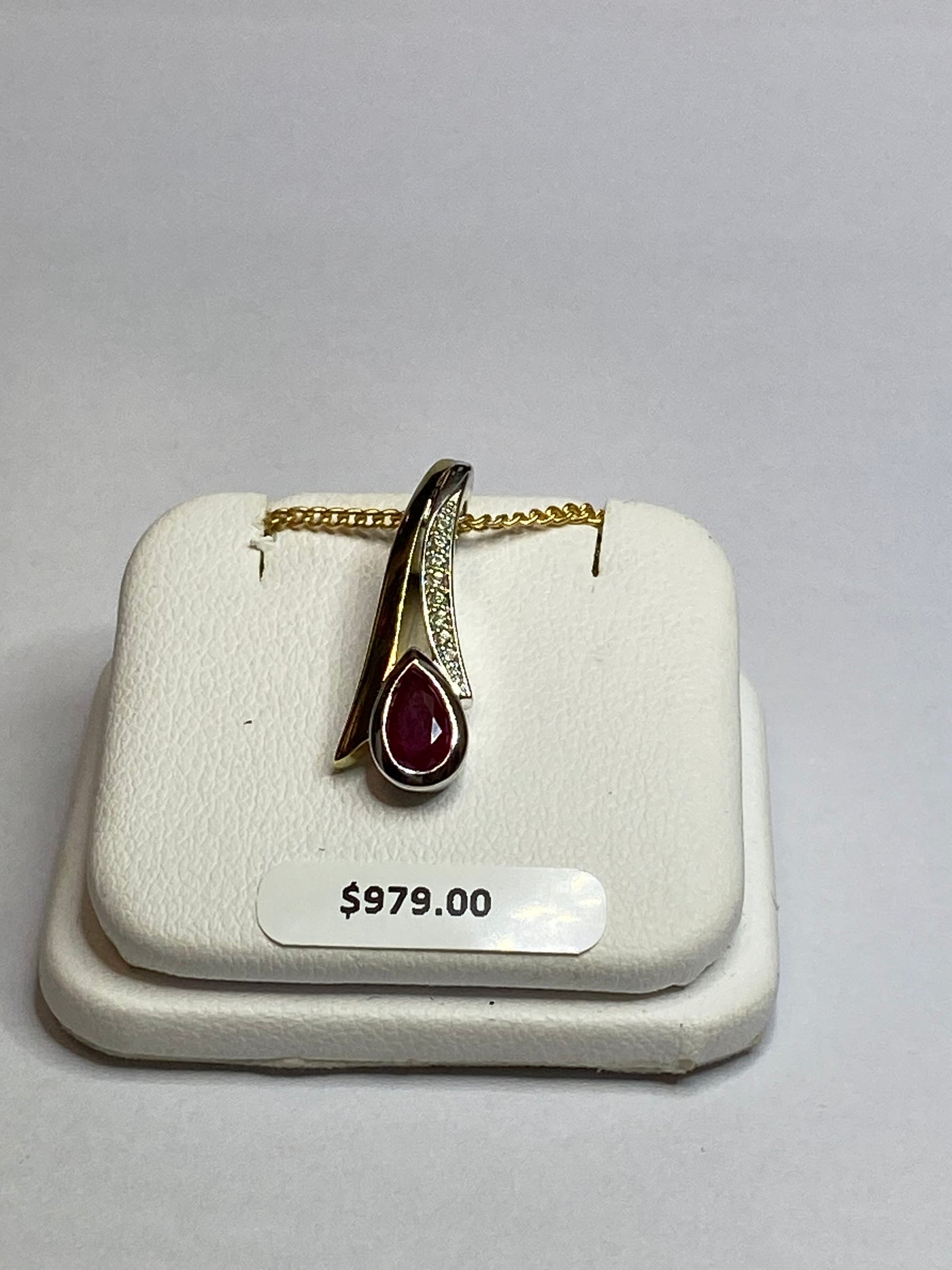 Sterling Silver With Rhodium plated & Gold plated Natural Ruby & White Sapphire Pendant