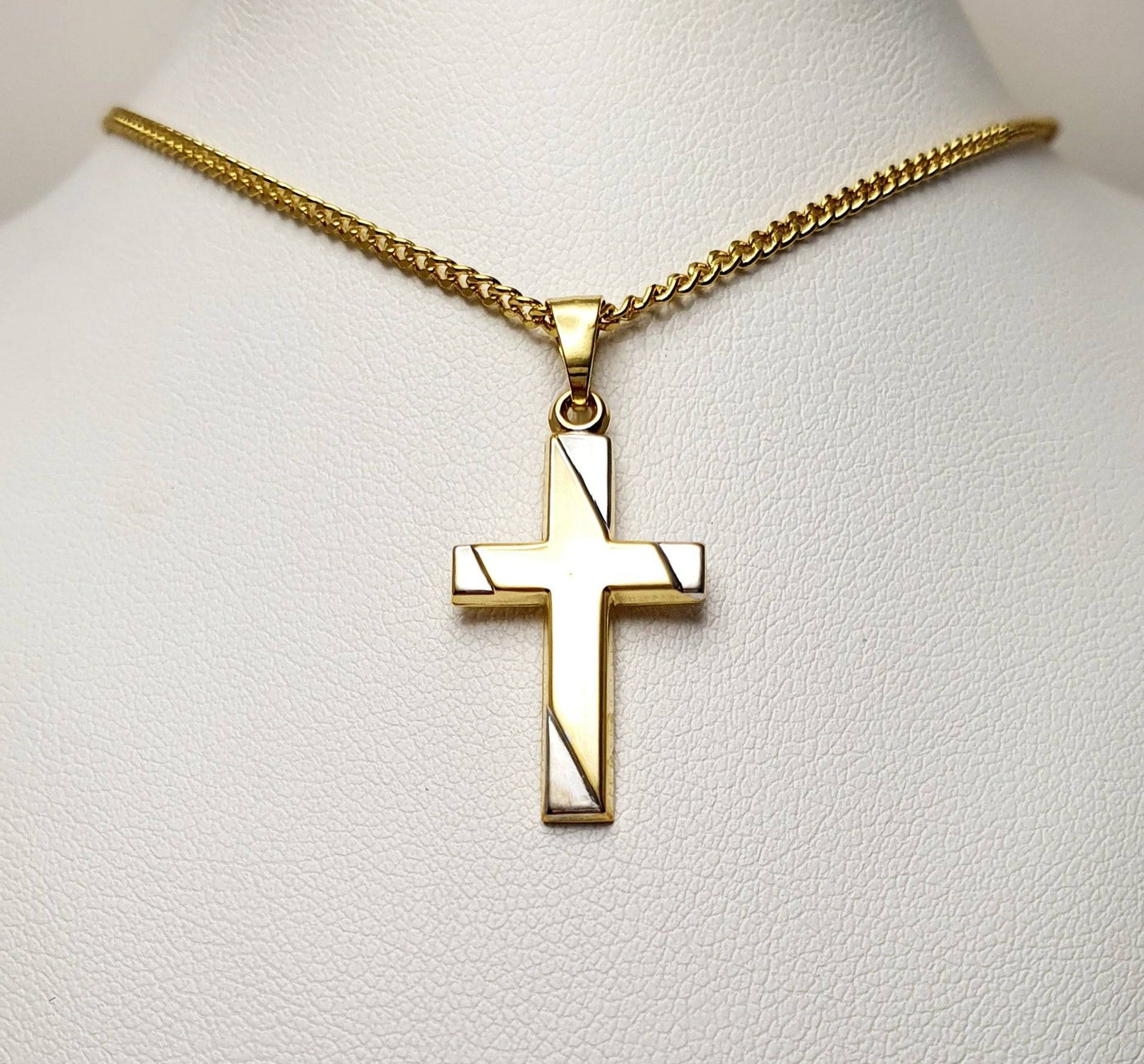 9Ct Yellow Gold Cross With White Gold Accents