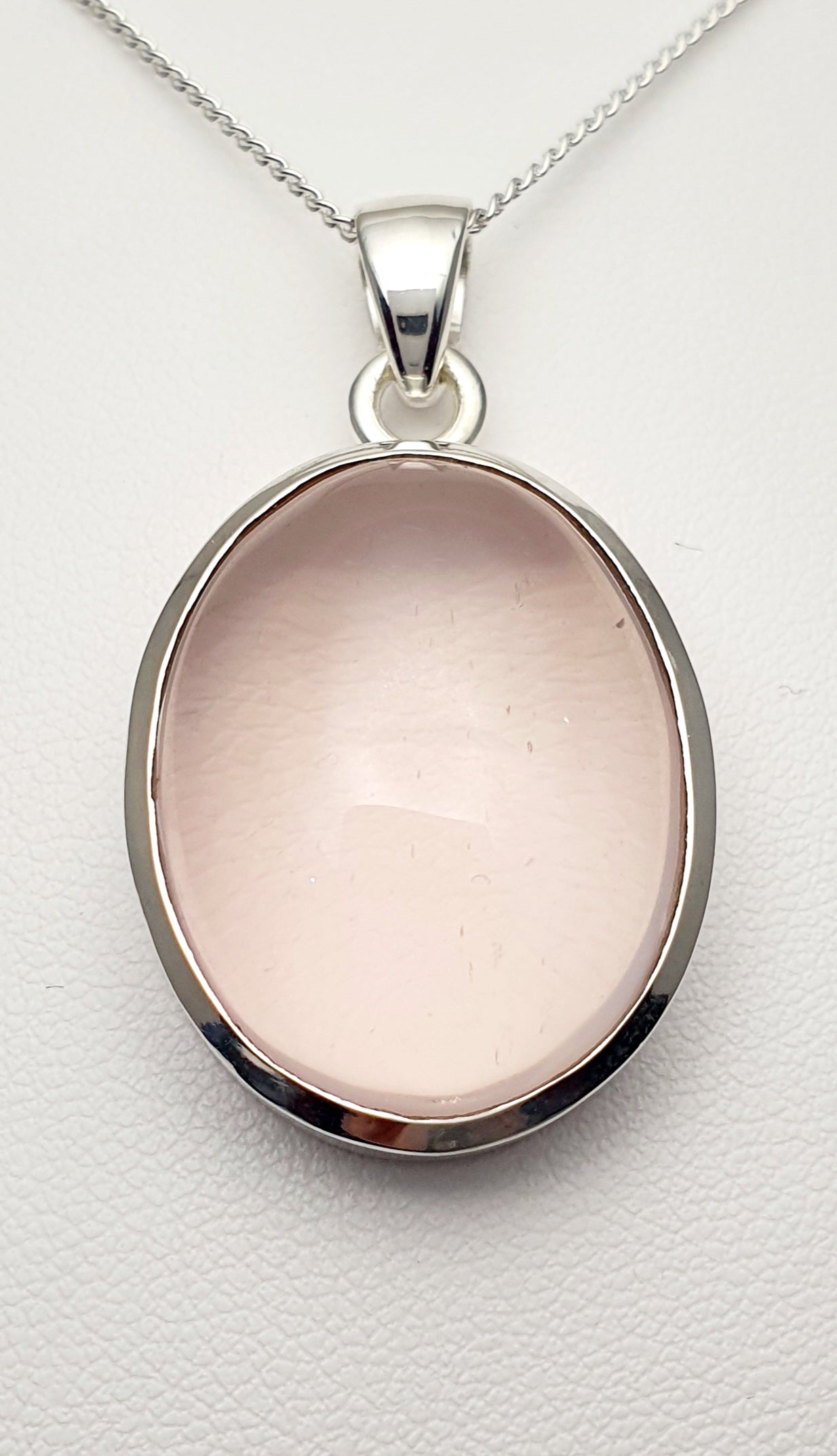 Handmade Silver 25mm Oval shaped Rose Quartz Pendant