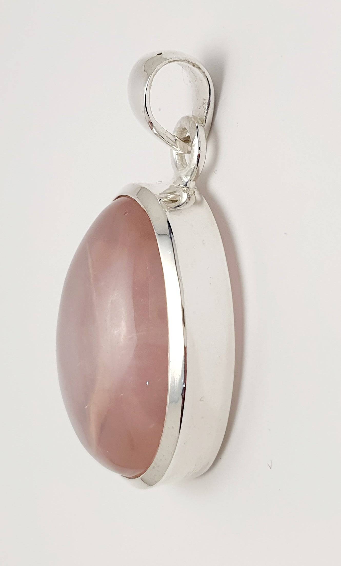 Handmade Silver 25mm Oval shaped Rose Quartz Pendant