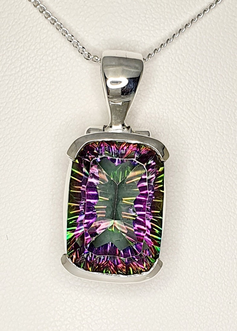Handmade Silver 15mm Emerald cut Mystic Topaz Pendant