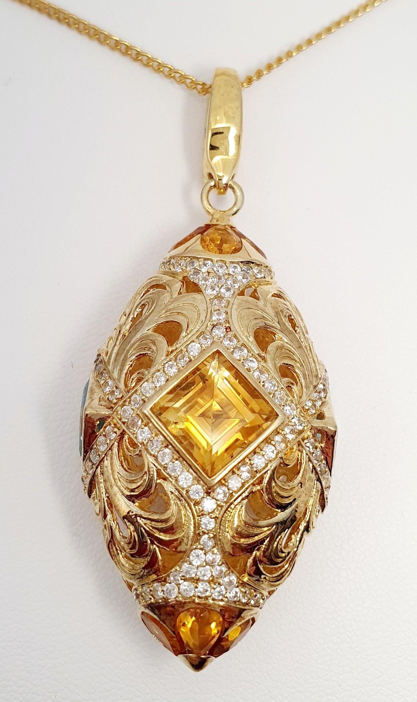 Handmade Silver & Gold Plated large Oval Citrine & Topaz Enhancer Pendant