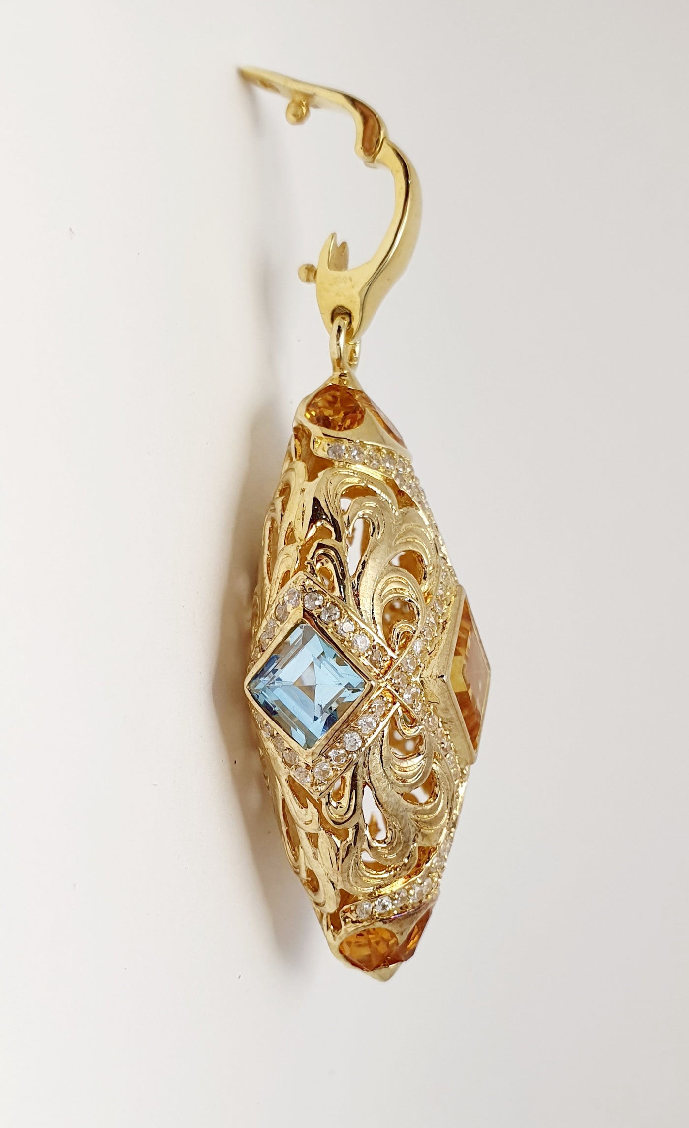 Handmade Silver & Gold Plated large Oval Citrine & Topaz Enhancer Pendant
