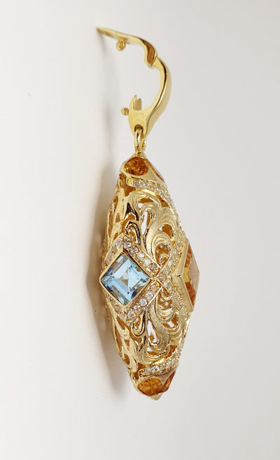 Handmade Silver & Gold Plated large Oval Citrine & Topaz Enhancer Pendant