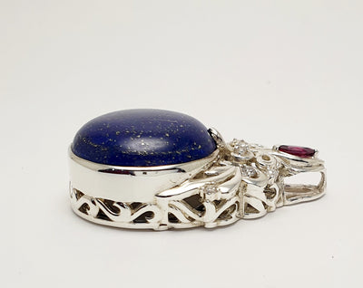 Handmade Silver 20mm round Lapis/Garnet/Zircon Pendant