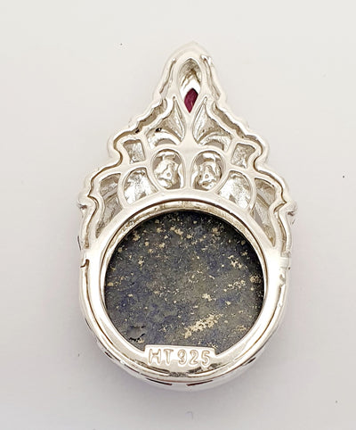 Handmade Silver 20mm round Lapis/Garnet/Zircon Pendant