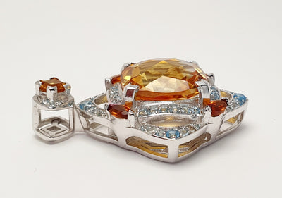 Handmade Silver, Checkerboard Cushion Cut Citrine & BlueTopaz Pendant