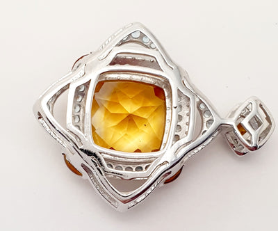 Handmade Silver, Checkerboard Cushion Cut Citrine & BlueTopaz Pendant