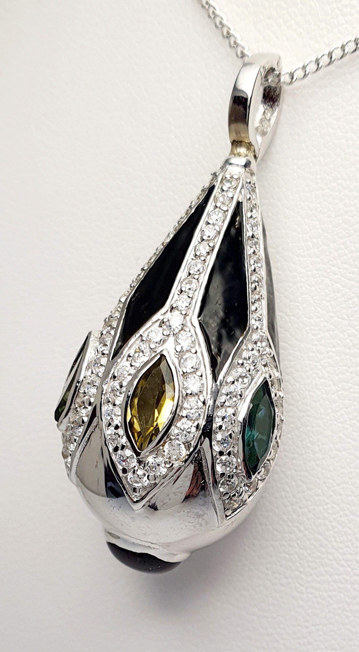 Handmade Silver Ornate Natural Tourmaline & Garnet Enhancer Pendant