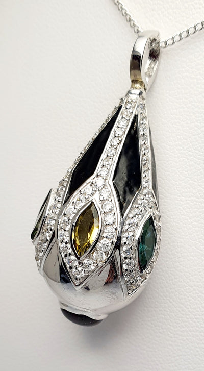 Handmade Silver Ornate Natural Tourmaline & Garnet Enhancer Pendant