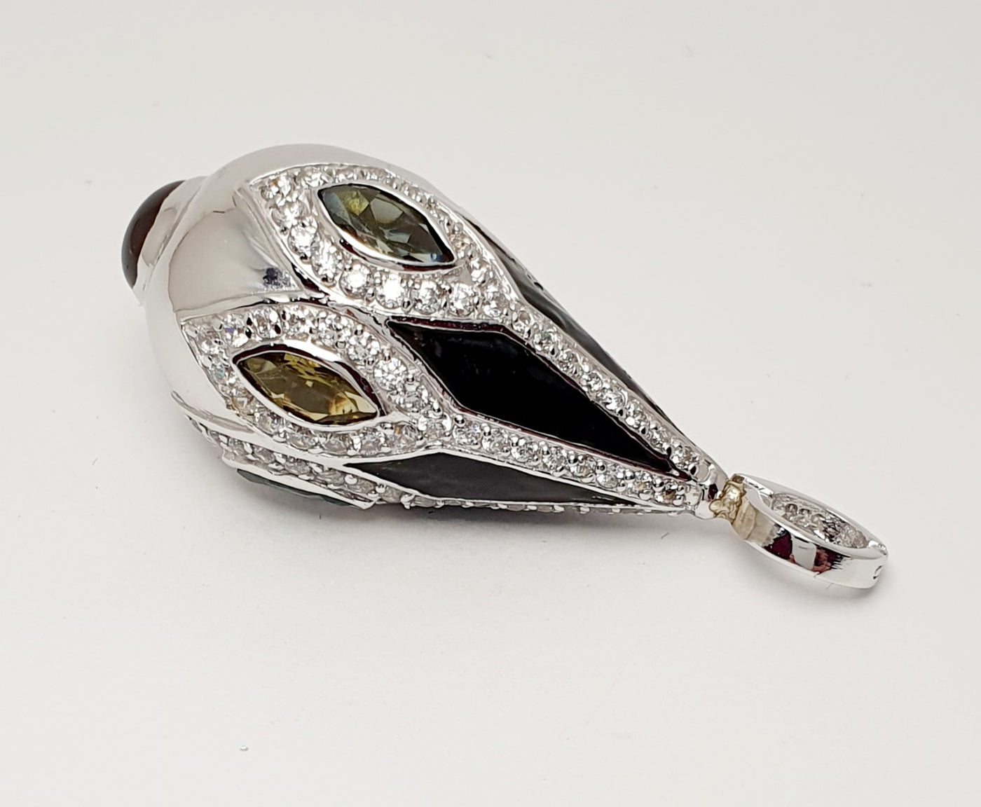 Handmade Silver Ornate Natural Tourmaline & Garnet Enhancer Pendant