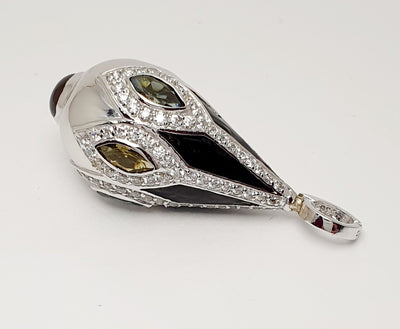 Handmade Silver Ornate Natural Tourmaline & Garnet Enhancer Pendant