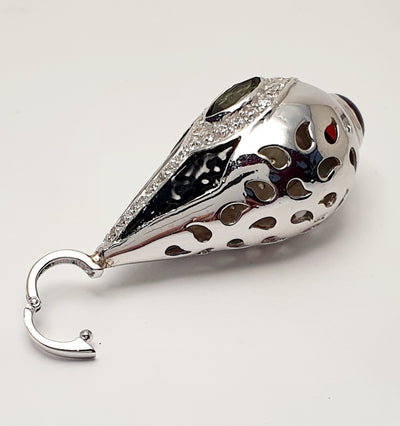Handmade Silver Ornate Natural Tourmaline & Garnet Enhancer Pendant
