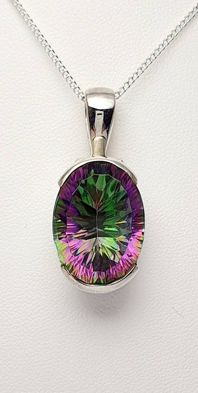 Handmade Silver 20mm Oval Mystic Topaz Pendant