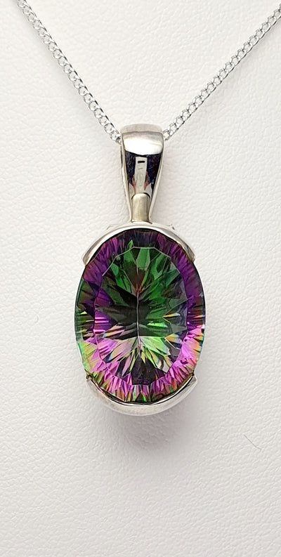 Handmade Silver 20mm Oval Mystic Topaz Pendant