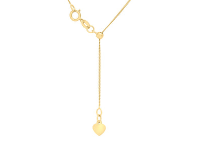 9ct Yellow Gold, Solid Curb Chain with Heart and Slide Adjustment 56cm