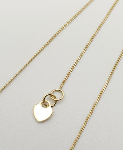 9ct Yellow Gold, Solid Curb Chain with Heart and Slide Adjustment 56cm