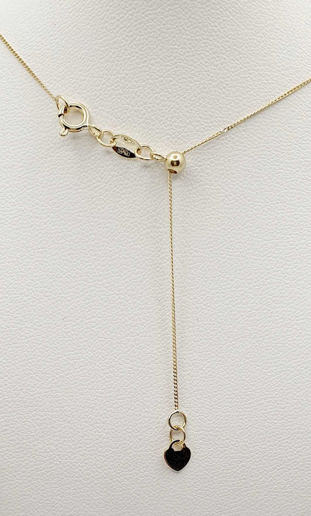 9ct Yellow Gold, Solid Curb Chain with Heart and Slide Adjustment 56cm