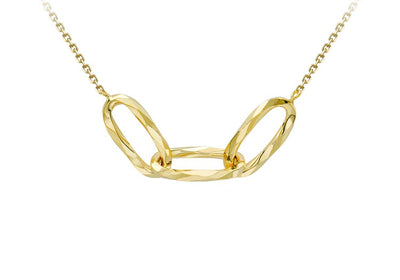9ct Yellow Gold, Diamond Cut, Hollow Oval Linked Pendant on 43-46cm Adjustable Chain