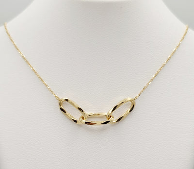 9ct Yellow Gold, Diamond Cut, Hollow Oval Linked Pendant on 43-46cm Adjustable Chain