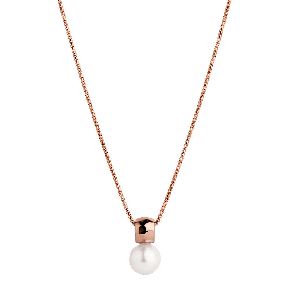 9-10Mm White F/W White Pearl, Rose Gold (14K 1Mc) Plated Silver Bale On C0157-45Cm 1.2Mm Rose Gold (14K 2Mc) Chain